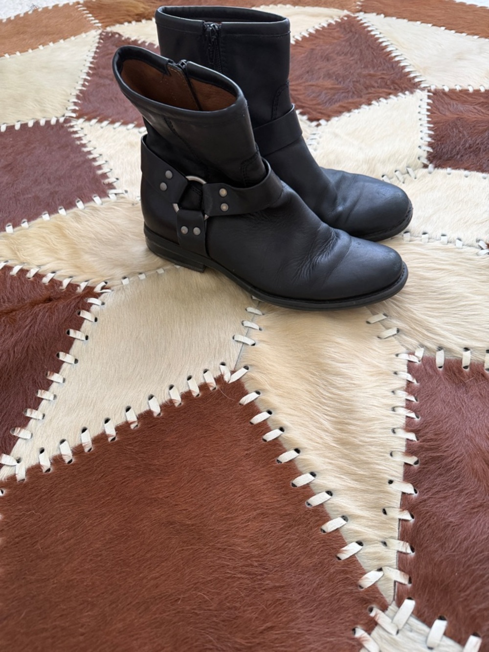 House of Harlow 1960 “Portia” Leather Harness Ankle Boots with Silver Hardware